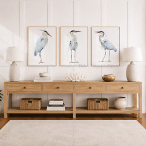 Coastal Blue Heron Wall Art Set of 3 – Elegant Watercolor Bird Art Prints