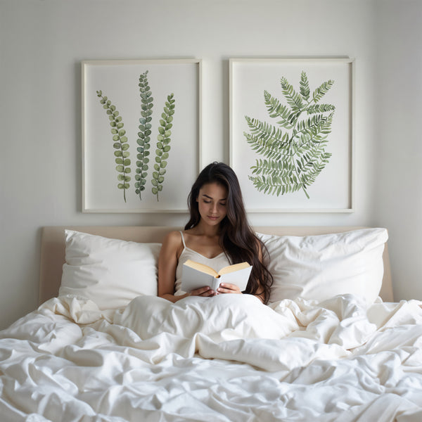 Minimalist Sage Green Botanical Wall Art – Fern Leaves Print Set of 2