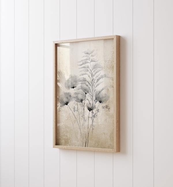 A botanical element adds a touch of nature to a minimalist interior.