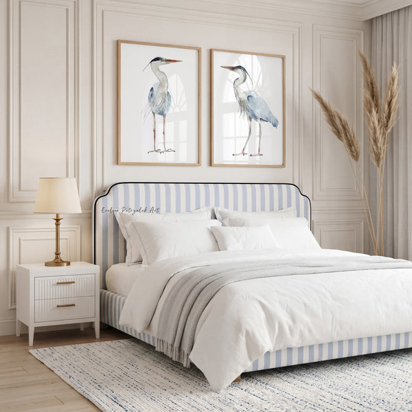 Blaureiher Kunstdrucke – Minimalistische Vögel mit Weißem Hintergrund