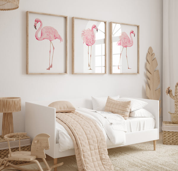 Pink flamingo coastal wall décor for nursery or playroom