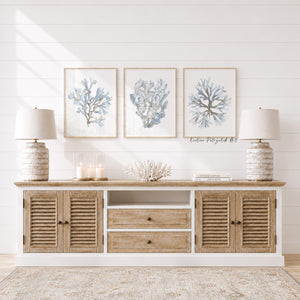 Nautische Aquarelle, 3er-Set marineblaue Kunstdrucke, Hamptons Stil