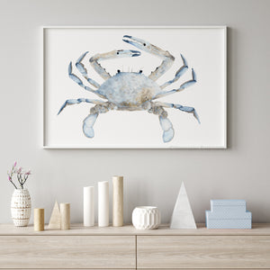 Blue Crab Watercolor Art Print – Modern Coastal Wall Decor for Beach Homes