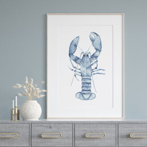 Blue Lobster Watercolor Wall Art – Modern Coastal Scandinavian Ocean Print