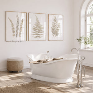 Neutral Wall Art Set of 3 – Cream Fern Botanical Prints for Modern Interiors