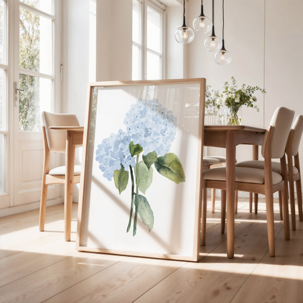 Set aus 2 blauen floralen Aquarellkunst Drucken, Handgemalte botanische Wanddekoration für moderne und rustikale Interieurs