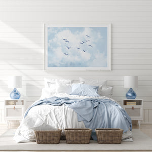 Abstract Blue Sky and Clouds Print – Modern Coastal Watercolor Wall Art