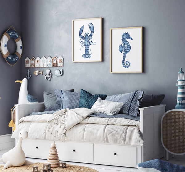 Beige Korallen Bilder 2er Set – Aquarell Wandbilder im Coastal Stil