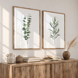 Eukalyptus Bilder & Olivenzweig Set 2er Botanische Aquarell Wandbilder