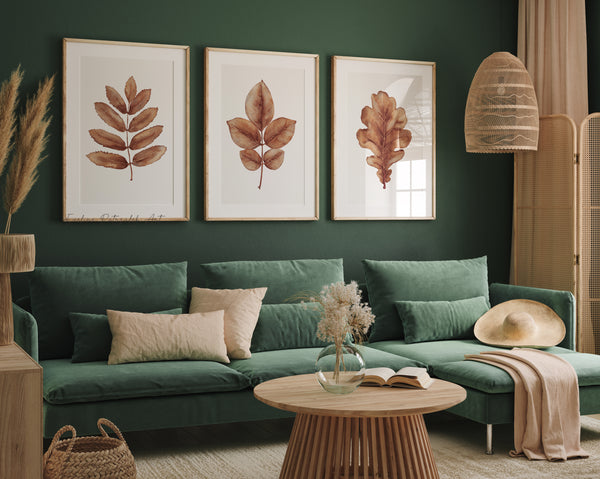 Aquarell Herbstblätter Set von 3 Drucken – Skandinavische Braun Botanische Wandbilder