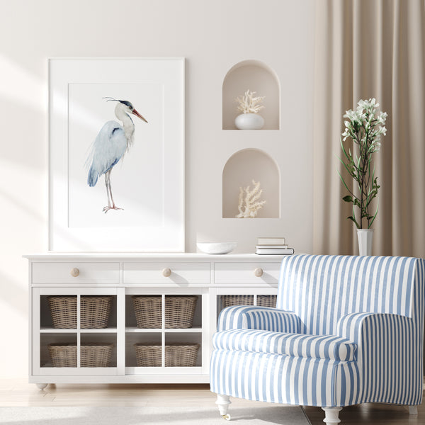 Blaues Reiher Wandbild Set – 4 Wasserfarbe Vogel Kunstdrucke