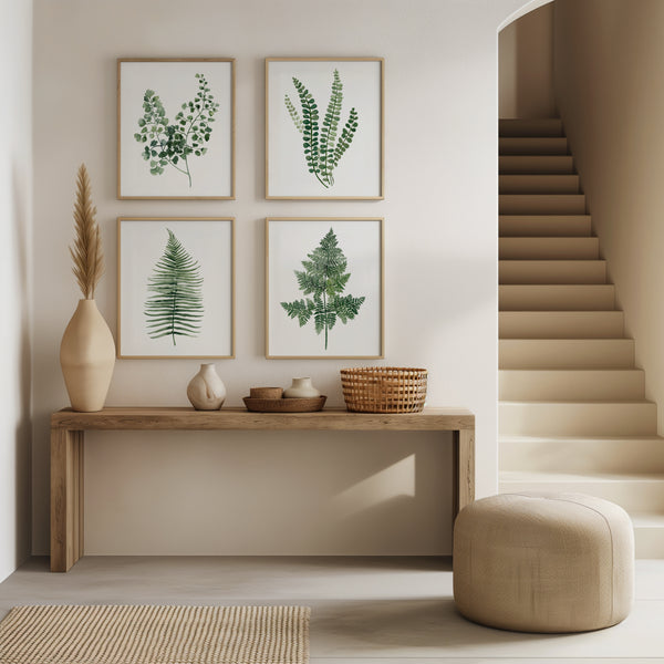 Aquarell Farnblätter- 4er-Set moderne skandinavische Kunstdrucke