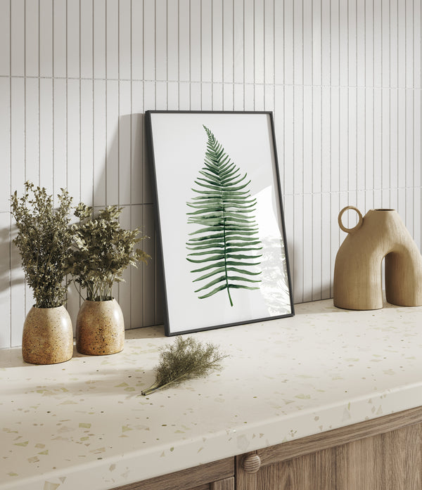 Set of 6 green fern leaf wall art prints