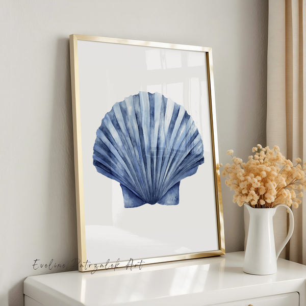 Blue Coastal Wall Art Set of 3 – Coral and Seashell Prints, Ocean Beach House Decor