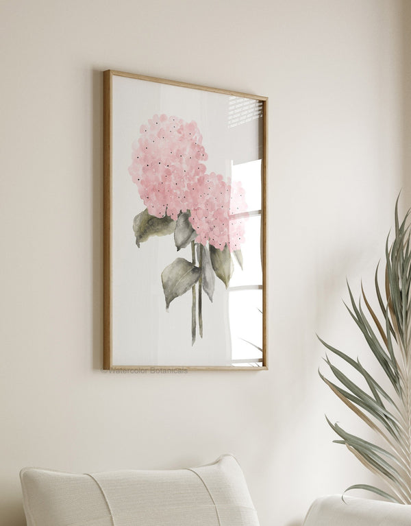 Modern Pink Hydrangea Watercolor Wall Poster