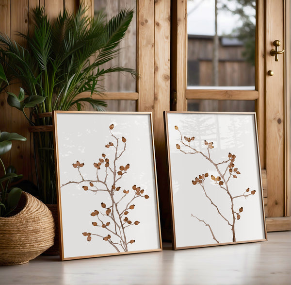 Minimalistische Botanische Wandbilder Set – Aquarell Zweige Natur Deko für Skandi & Landhausstil