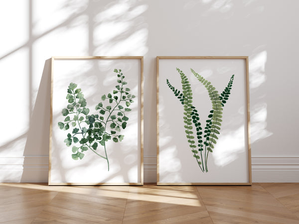 Set of 2 large green botanical art prints for modern interiors