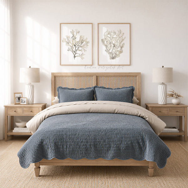 Beige Korallen Bilder 2er Set – Aquarell Wandbilder im Coastal Stil