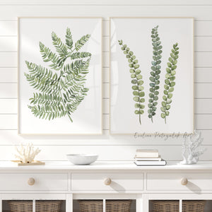 Minimalist Sage Green Botanical Wall Art – Fern Leaves Print Set of 2