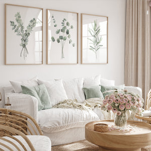 Scandinavian botanical wall decor - set of 3 prints, modern wall art