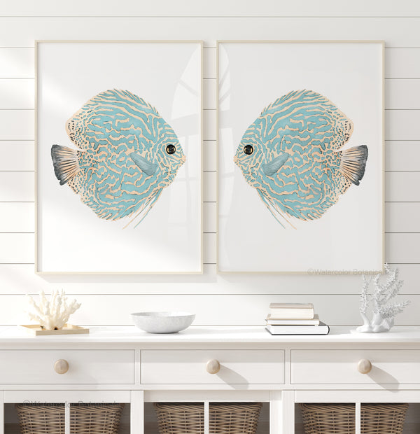 Set of 2 modern coastal fish art prints