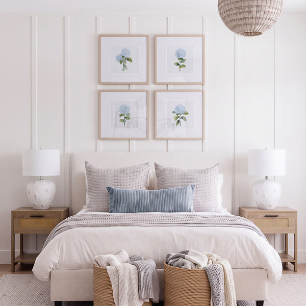 Set aus 4 Aquarell Hortensien Postern – Blaue Blumen Bilder – Botanische Wanddeko für modernes Wohnzimmer oder Schlafzimmer