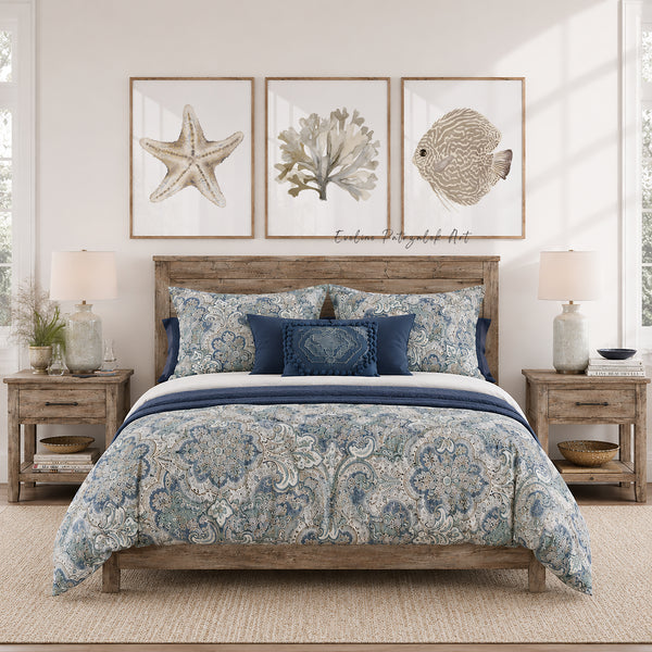 Coastal Farmhouse Wall Art Set of 3 Neutral Coastal Prints
