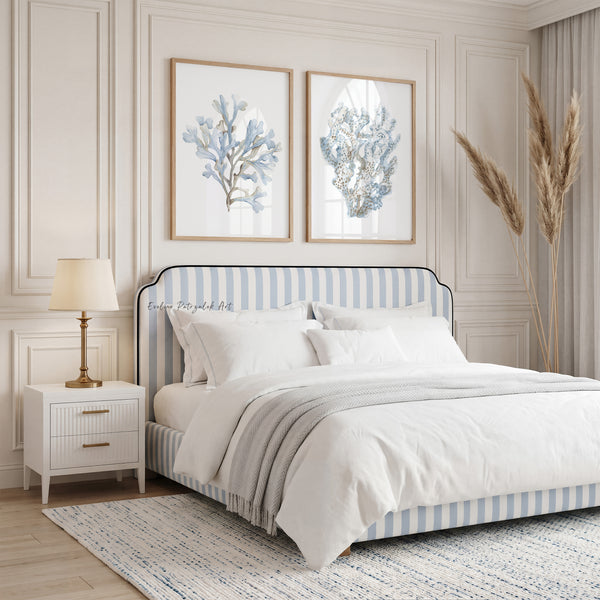 Blaues Korallen Wandbild 2er Set – Maritime Aquarell Kunstdrucke für Modernes Strandhaus