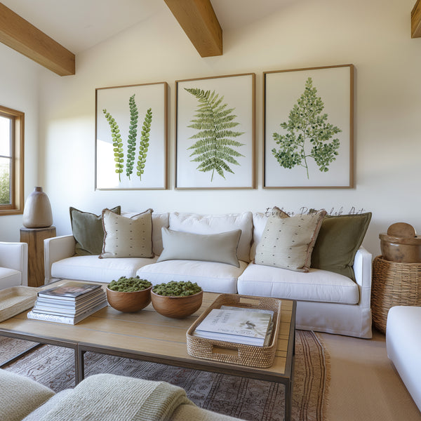 Green Fern Wall Art Set of 3 Botanical Prints for Modern Interiors and Living Room Decor