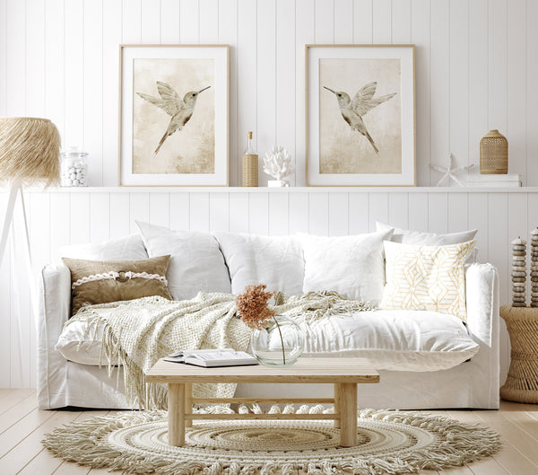 Vintage hummingbird wall art set of 2 prints