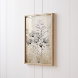 Mohnblume Poster – Beige Blumenbild im Japandi Stil – Minimalistische Naturkunst für Wohnzimmer oder Schlafzimmer