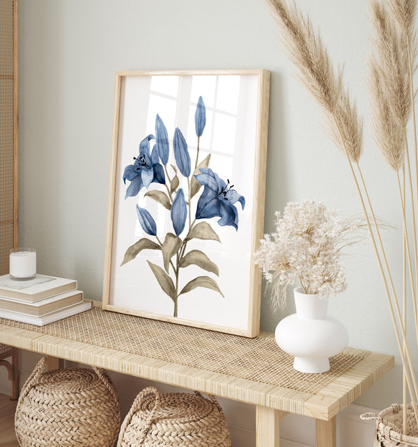 Navy blue botanical flower wall art set of 2