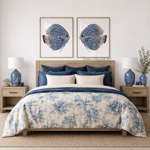 Coastal Scandi Wall Decor Set –  Watercolor Fish Prints – Blue Discus Art for Nordic, Japandi & Modern Interiors