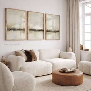 Neutral Abstract Landscape Wall Art Set of 3 – Beige Watercolor Prints