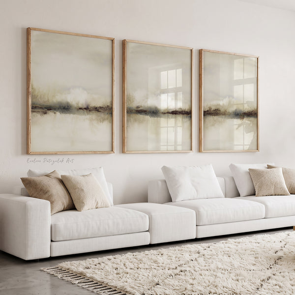 Neutral Abstract Landscape Wall Art Set of 3 – Beige Watercolor Prints