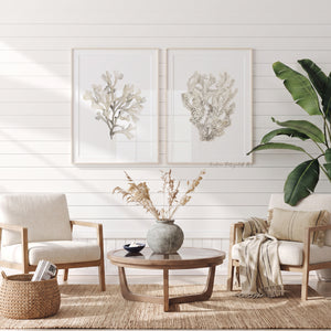 Beige Korallen Bilder 2er Set – Aquarell Wandbilder im Coastal Stil