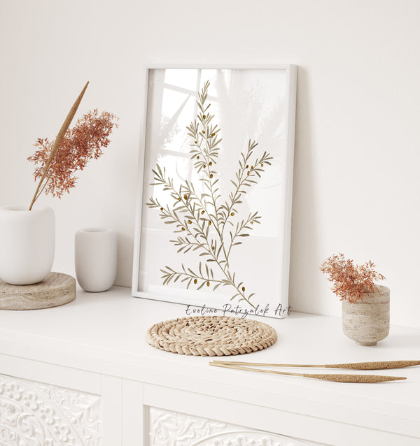 Mediterranean Olive Tree Botanical Prints – Neutral Modern Farmhouse Wall Art Set of 2