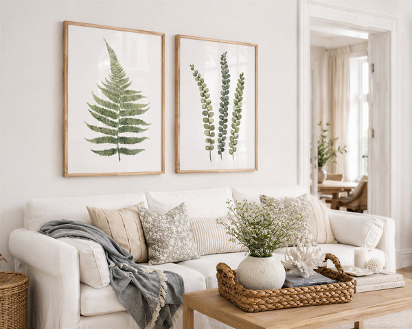Olive Green Fern Wall Art – Organic Modern Botanical Watercolor Prints