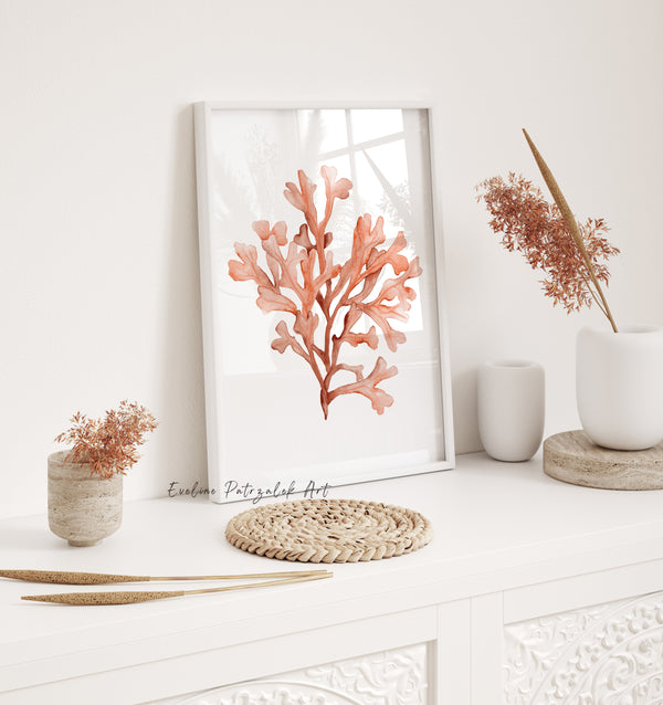 Orange Coral Wall Art Set of 3 – Botanical Coastal Reef Prints