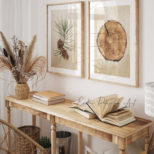 Pine Cone & Wood Slice Wall Art Set of 2 – Rustic Cabin Prints