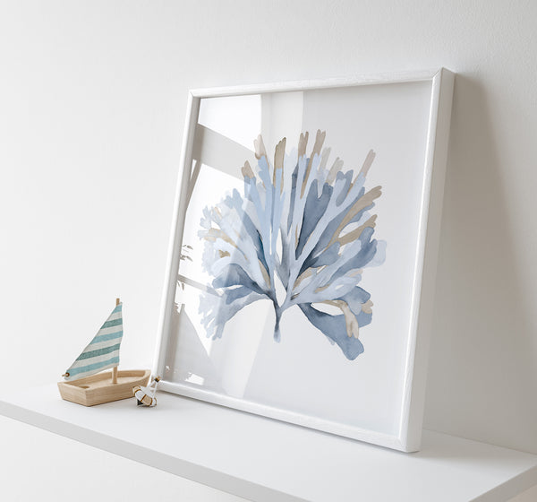 Set of 2 minimalist coastal blue algae wall art for modern interiors