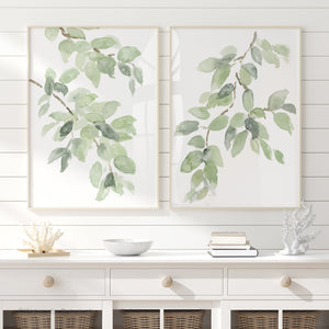 Sage Green Leaf Wall Art Set of 2 – Watercolor Branch Prints