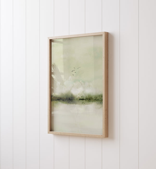 Green Landscape Wall Art Set of 3 – Abstract Watercolor Japandi Prints