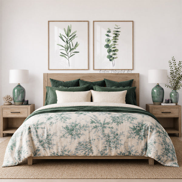 Eukalyptus Bilder & Olivenzweig Set 2er Botanische Aquarell Wandbilder