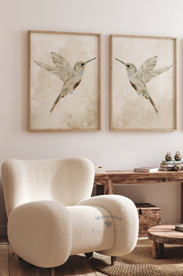 Vintage hummingbird wall art set of 2 prints
