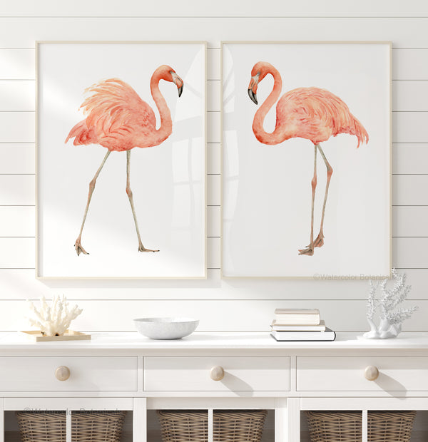 Flamingo watercolor pair of prints