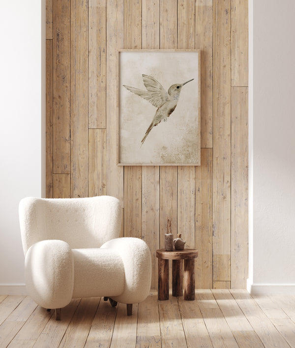 Kolibri Wandbild Vintage Vogel Kunstdruck Aquarell Neutral Beige Rustikal Modern