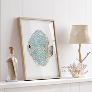 Mint Green Fish Wall Art – Unframed Watercolor Sea Life Print – Minimalist Coastal Decor for Dining Room, Living Room or Hallway – Modern Ocean-Inspired Poster