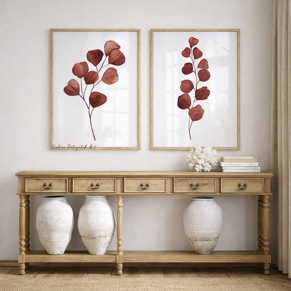 Terrakotta Botanische Aquarell Blätter Poster Set – Minimalistische Wandbilder für Moderne Natur Deko