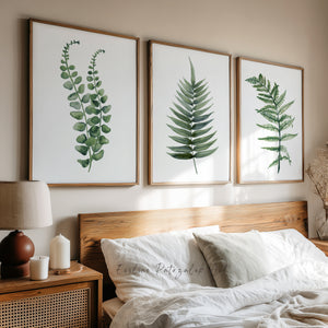 Set of 3 modern fern and branch art prints for interiors